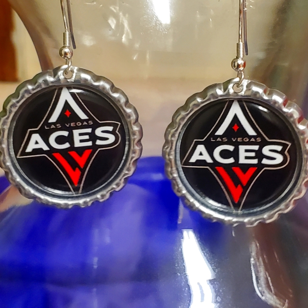 Las Vegas Aces bottlecap earrings silver plated hooks